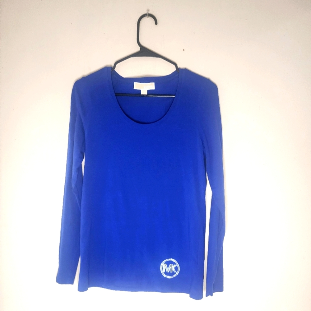 MICHAEL Michael Kors Bright Blue Long Sleeve Tee with Stud Logo Size S